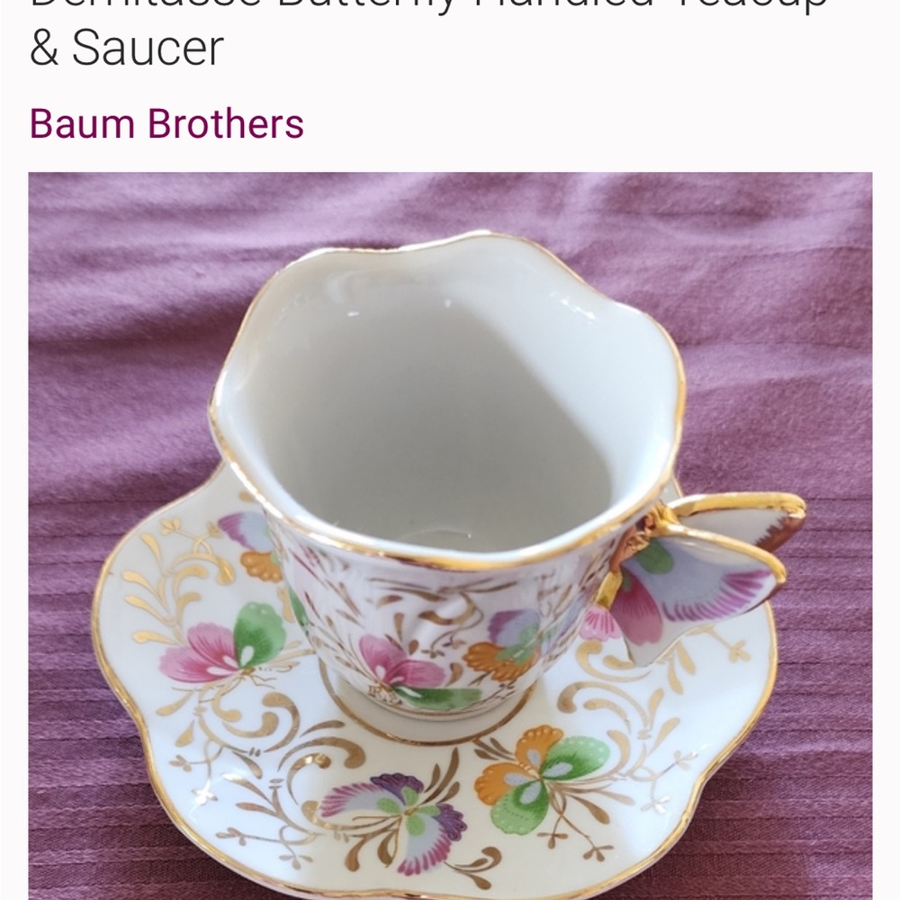 Baum Brothers Butterfly Handled Teacup & Saucer